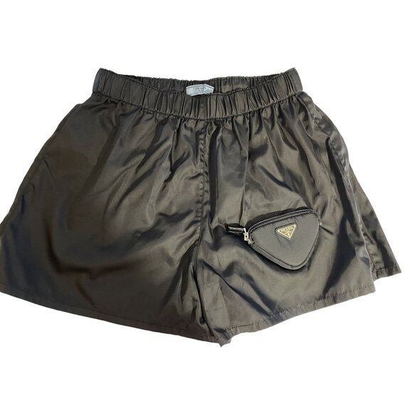 Prada Black Nylon Drawstring Shorts W/ Detachable Pouch For - Picture 1 of 12